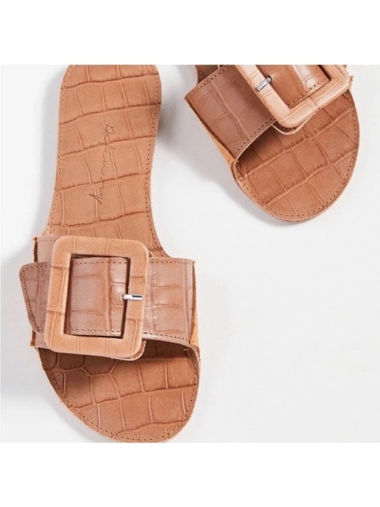 definery Shoes - Made in Italy loop open leather Suede Sandal - Camel Brown 35